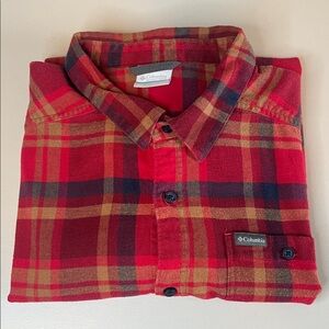 Columbia Red Plaid Flannel Button Down Shirt Size XXL